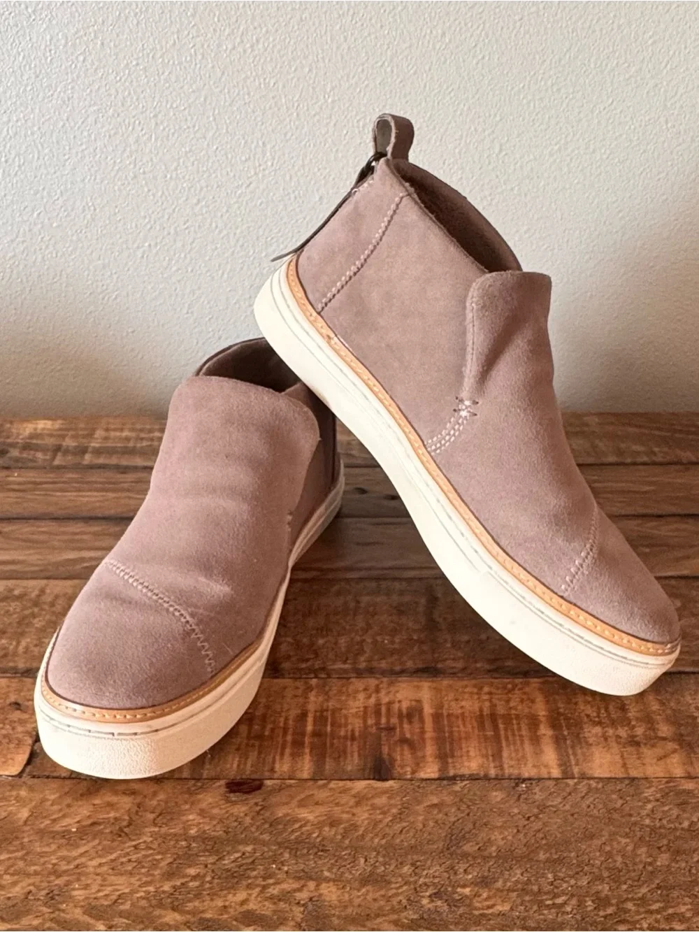 Women’s TOMS Paxton Slip-On Suede Ankle Booties in Mauve Taupe